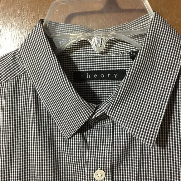 Theory Men's Zack PS Newport Long Sleeve Button-Up Black/White Check Shirt- S - Picture 3 of 6